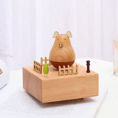 Tumbler Pig Toy Roly-poly Toy Music Box Stem-winding Musical (Wood Color)