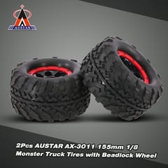 2Pcs AUSTAR AX-3011 155mm 1/8 Monster Truck Tires with (Black)