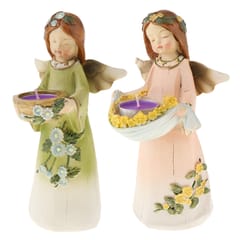 Creative Resin Europe Angel Figurines Candle Holder Craft Garden Decor Pink