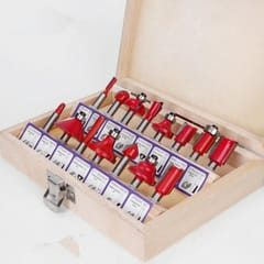 Woodworking Milling Cutter Set Trimming Machine Head Electric Wood Milling Engraving Machine Cutter, Style:Red 1/4 Handle 15PCS
