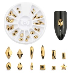 Super Flash Nail Jewelry Flat Drill Shaped Diamond Gold Full Drill Nails Art Decorations Crystals Set
