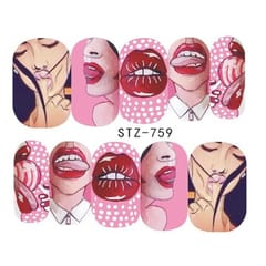 10 PCS Nail Stickers Sexy Lips Cool Girl Water Decals Cartoon Nail Decoration