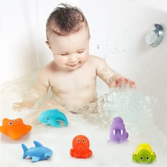 12 PCS / 2 Sets Children Water Fun Spraying Water Thermochromism Animals Baby Bathing Toys (Net Bag )