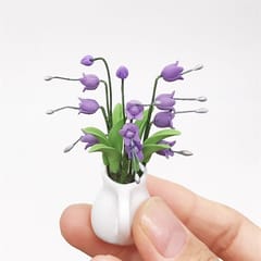 1:12 Mini House Toy Simulation White Lily with Porcelain Valley for Garden Scene Decoration (Purple )