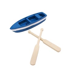 Mini Resin Boat Scull Model Ocean Beach Micro Landscape Decoration (Blue )
