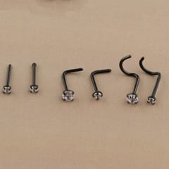 6 Pieces Stainless Steel Zircon Crystal Screw Curved Nose Piercing