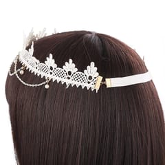 Charm Lace Pearl Crown Hair Ribbon Forehead Chain Wedding Garment Accessory