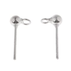 1 Pair 925 Sterling Ball Earrings Ear Stud Pin with Loop Findings