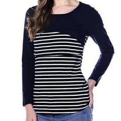 Women Long Sleeve Maternity Tops Breastfeeding Tops Ladies Nursing Top T Shirt Casual Striped Pregnancy Clothes (Blue)