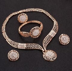 Wedding Beads Crystal Bridal Jewellery Set Rhinestone Jewelry Parure (Gold)