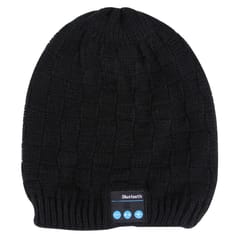 Square Textured Knitted Bluetooth Headset Warm Winter Hat with Mic for Boy & Girl & Adults (Black)