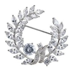 Olive Branch Grass Ring Zircon Brooch Exquisite Accessories Medal Fashion Brooch Coat Sweater Pin (Silver)