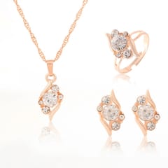 Fashion Chain Crystal Necklace Ring Earring Jewelry Set