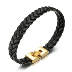 Fashion Jewelry Men High-end Leather Bracelet Classic Genuine Leather Stainless Steel Clamp Buckle Weave Bracelet