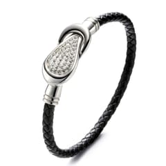 Fashion Men Genuine Leather Bracelet Classic Full Rhinestone Magnetic Buckle Leather Bracelet