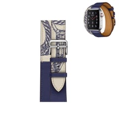 For Apple Watch Series 6 & SE & 5 & 4 40mm / 3 & 2 & 1 38mm Silk Screen Pattern Leather Watchband
