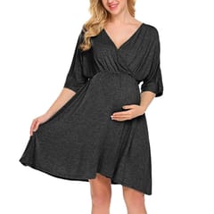 Fashion V-neck Mid-sleeve Large Swing Skirt Maternity Dress