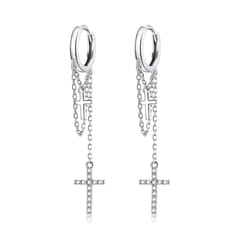 S925 Sterling Silver Long Tassel Shining Cross Women Earrings