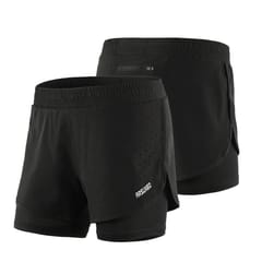 Arsuxeo Women's 2-in-1 Running Shorts Quick Drying (Black)