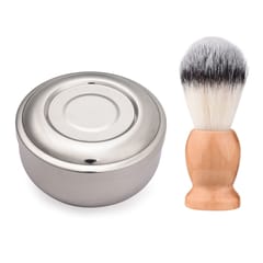 Shaving Brush & Bowl Set Metal Shaving Brush Soap Bowl (Silver)