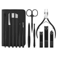 13 In 1 Pedicure Tool Kit with PU Storage Bag Stainless (Black)