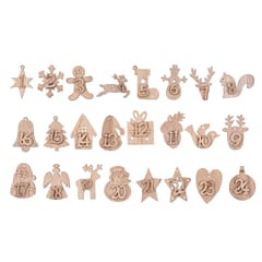 24PCS Wood Cutouts for Crafts with Holes Wooden Christmas (Wood color)