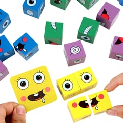 Wooden Expression Matching Block Face Changing Puzzle Game (Multicolor)