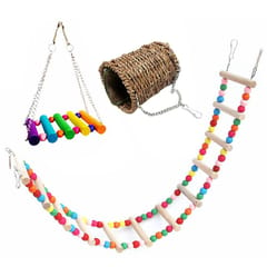 3PCS Bird Parrot Toys,Bird Warm Nest Hanging Colorful Swing (Multicolor)