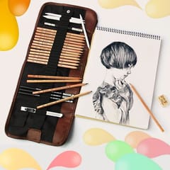 Beginner Sketching Tools (18 PCS Sketching Pencils + Charcoal Pencil + Erasers + Pen Curtain + Art Knife) Sketching Set(Black)