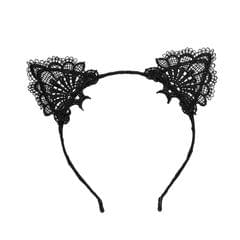 Women Lace Lovely Cat Ear Hairband Head Chain(Black)