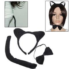 Animal Piece Set Cat Ears Headband Bow Tie Piece Set(Black)