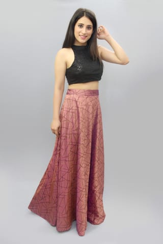 Pink Silk and Sequin Skirt Crop Top Set