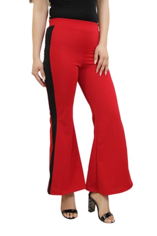 Solid Red Pants With Flared Hem