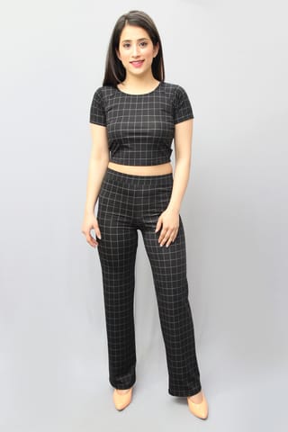 Checkered Printed Crop Top Co-Ords Set