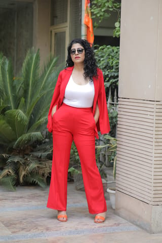 Solid Red Pant Suit Set