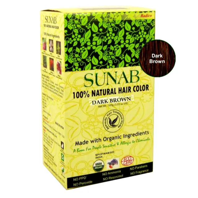 Radico SUNAB 100% Natural Hair Color Dark Brown Powder (100gm)