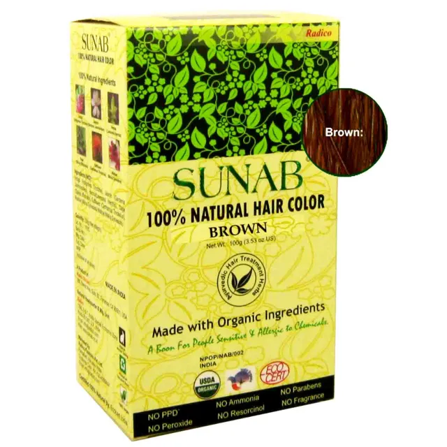 Radico SUNAB 100% Natural Hair Color Brown Powder (100gm)