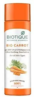 Biotique Bio Carrot Face & Body Sun Lotion Spf 40 Uva/Uvb Sunscreen For All Skin Types In The Sun (120ml)