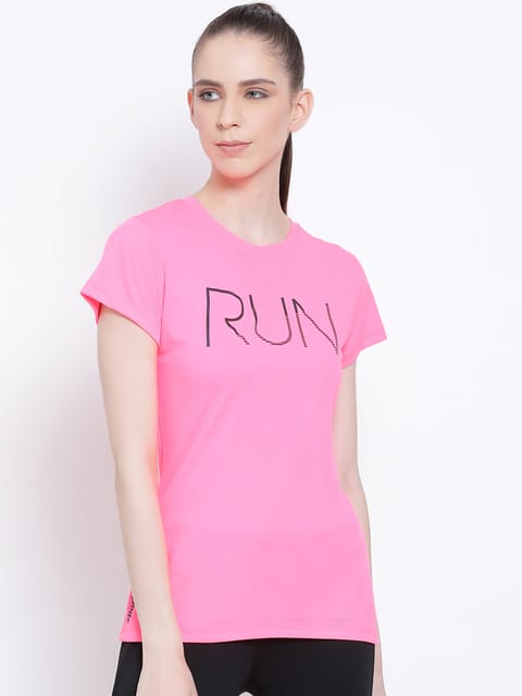 Sport Sun Round Neck Pink T-Shirt for Women's