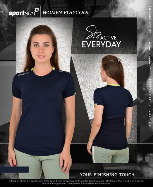 Sport Sun Solid Women Navy Blue Playcool T Shirt PWT 01