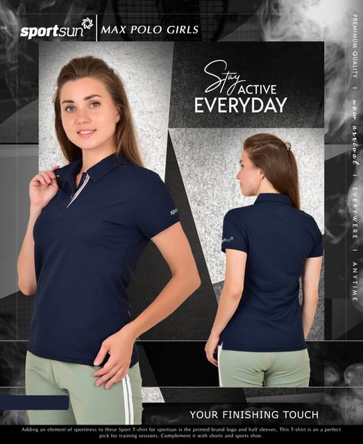 Sport Sun Solid Women Navy Blue T Shirt WMP 01