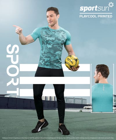 Sport Sun Printed Playcool Teal T Shirt For Men's PPT 02