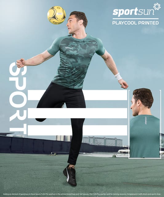 Sport Sun Printed Playcool Green T Shirt For Men's PPT 02