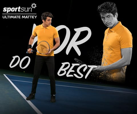 Sport Sun Self Design Mattey PoloT Shirt For Men's Mustard UMP 01