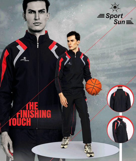 Sport Sun Solid Men Micro Track Suit Black Red 1193
