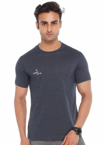 Sport Sun Self Design Men Navy Blue Milanch Round Neck Cotton T Shirt SS 01