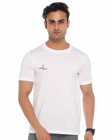 Sport Sun Self Design Men White Round Neck Cotton T Shirt SS 01