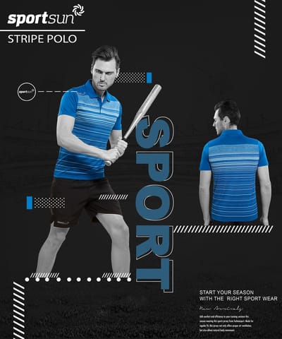 Sport Sun Stripes Playcool Polo Neck Royal Blue T-Shirt For Men's SPP 01