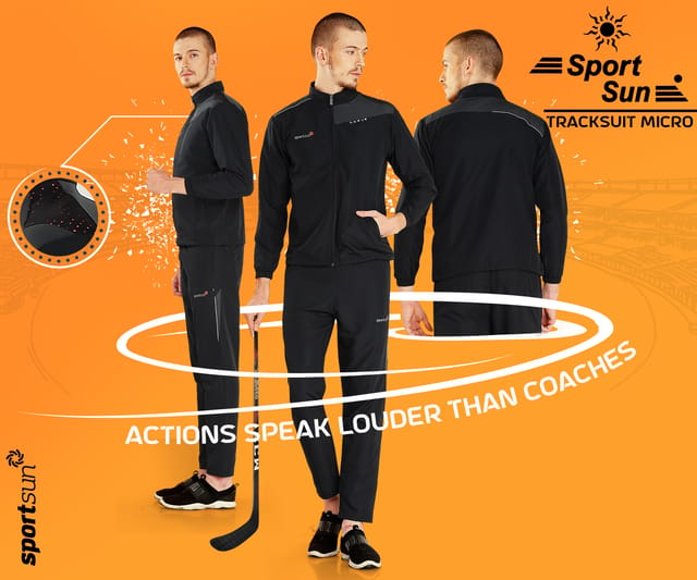 Sport Sun Solid Men Micro Track Suit  Black 1190
