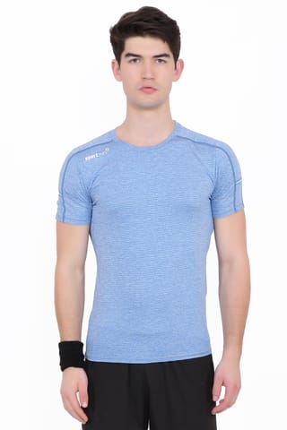 Sport Sun Solid Men T Shirt Blue Milange PLCT 19